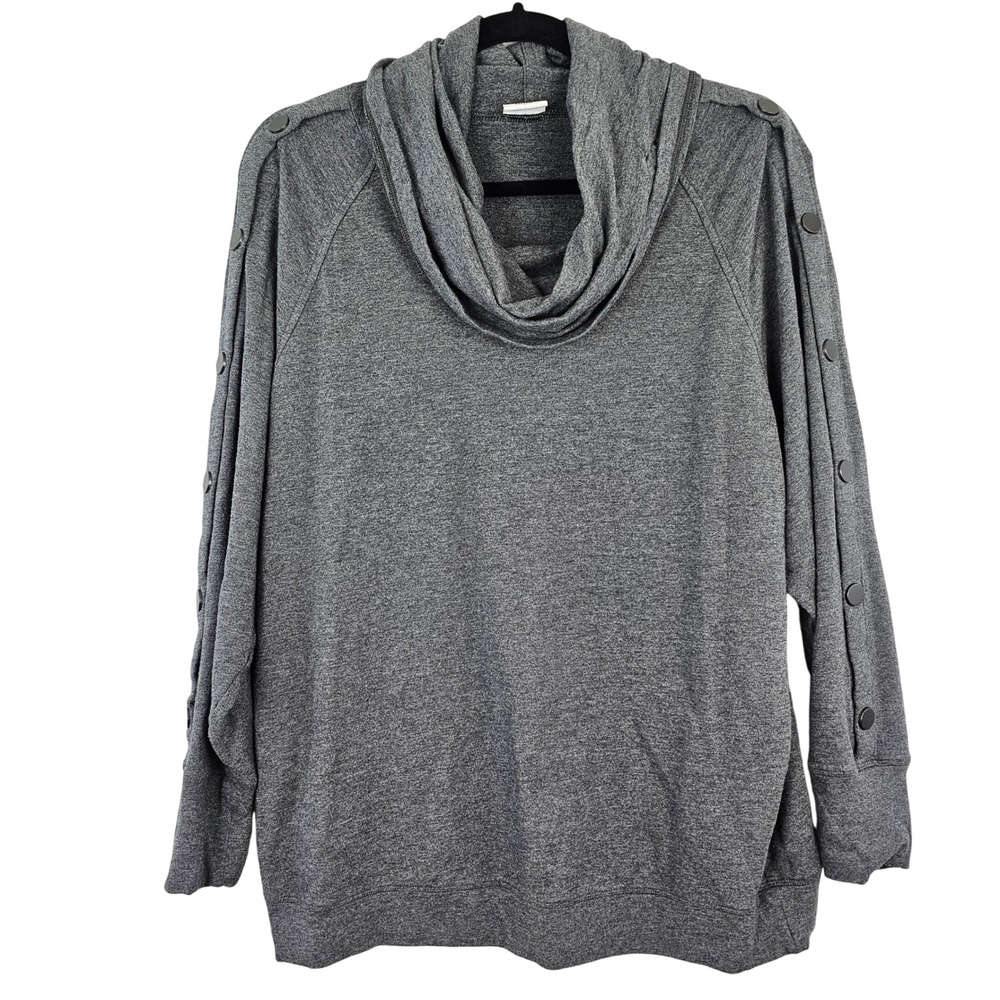 Cabi Gray Cowl‎ Neck Button Sleeve Pullover Sweatshirt Top Women's